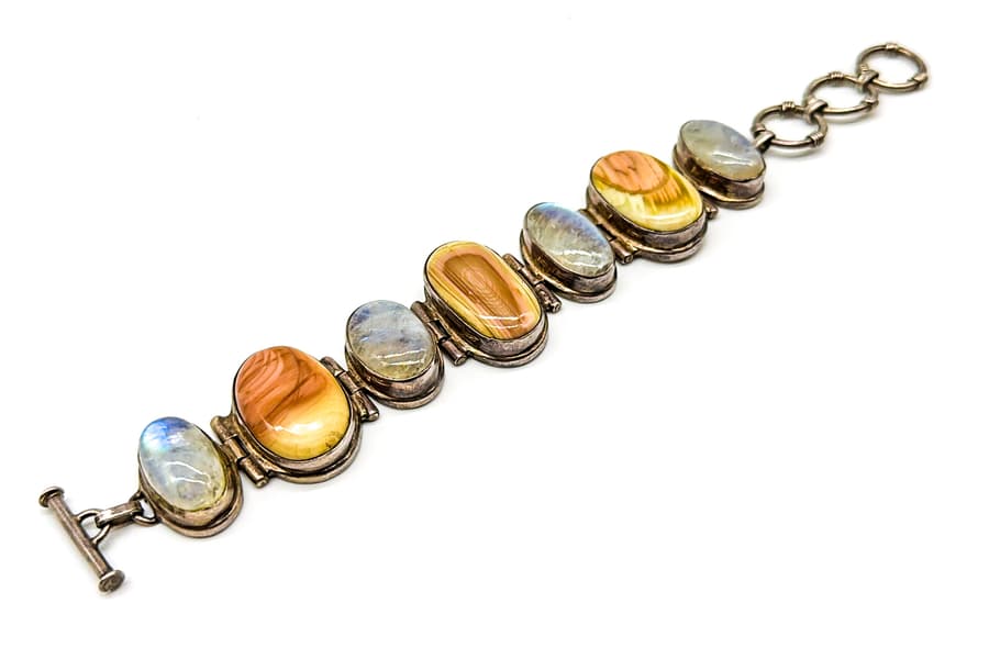 Massives Silber Armband mit Mondstein und Achat